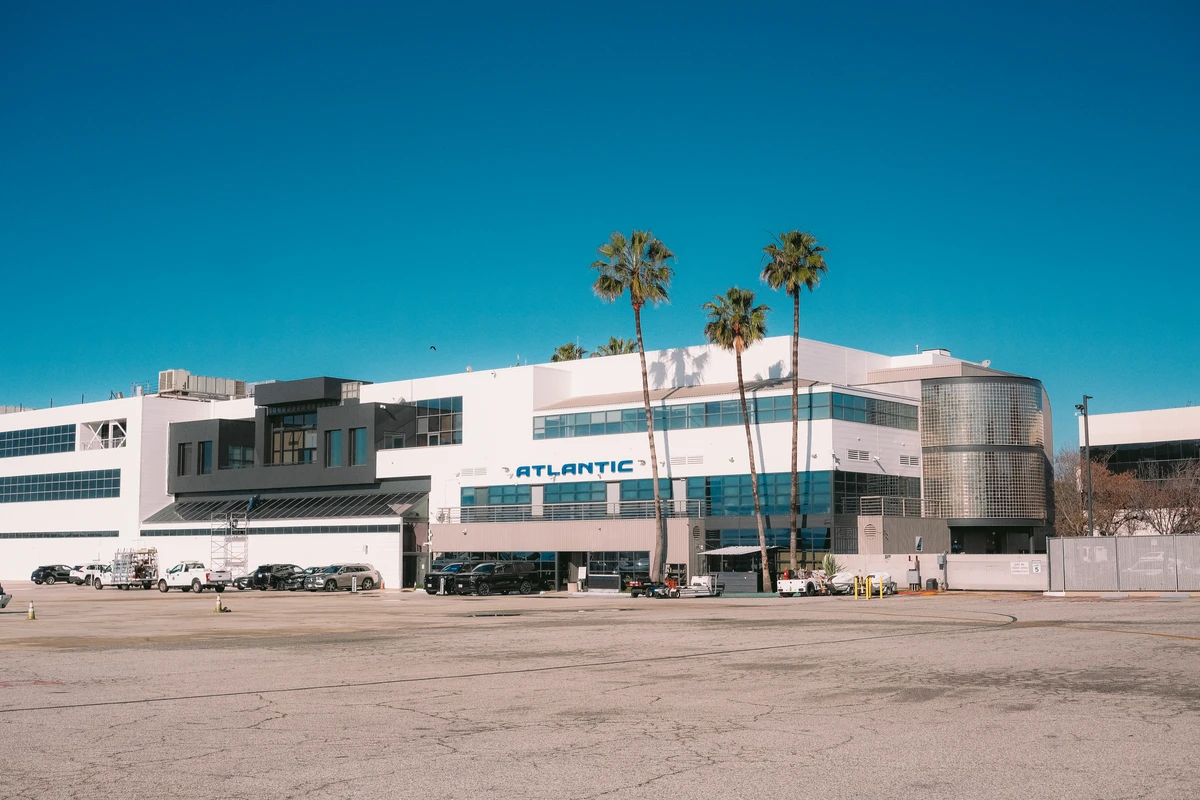 The Atlantic Aviation building, as seen from the taxiway. A large three-story building that could be repurposed for non-aviation use after the airport closes.