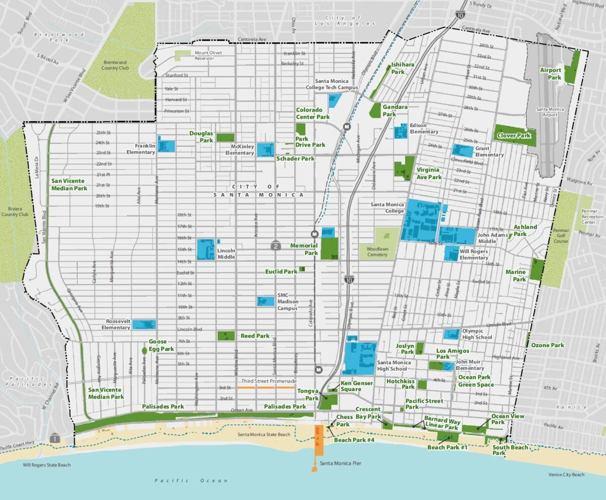 A map of Santa Monica and all parks.