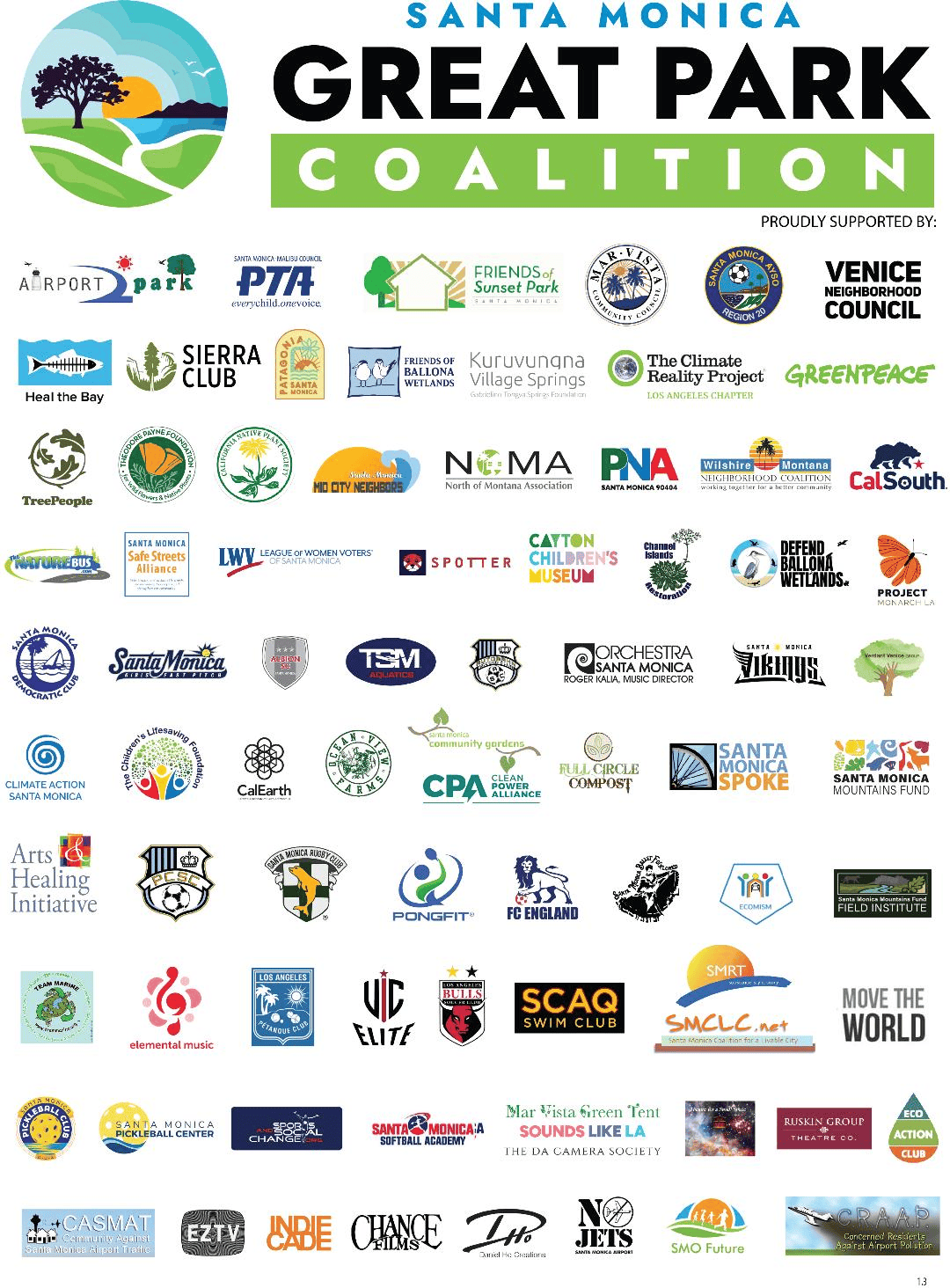 A Collage of Logos of the many organizations supporting the Great Park Coalition