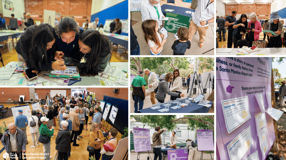 Collage of photos from the previous Memorial Park Event, showing interactive exhibits and feedback stations.